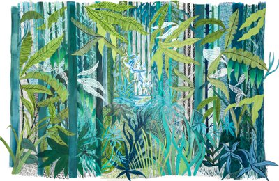 Amor na Floresta, 2017 (acrílico sobre papel) de Charlotte Orr