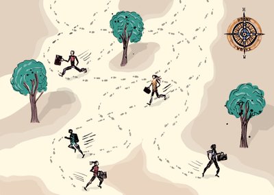 Run to Work, 2013 (tinta e digital) de Charlotte Orr