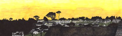 Pôr do sol sobre Gylly Beach, 2020 (canetas) de Charlotte Orr