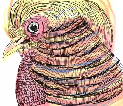 Tropical Bird, 2018 (caneta, tinta e aquarela) de Charlotte Orr