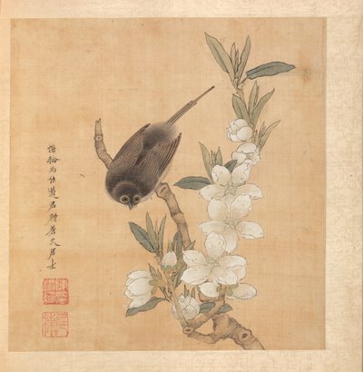 Pinturas de Mestres Antigos: Um Galho de Pássaro e Flor de Pessegueiro, folha de álbum de Chen Hongshou