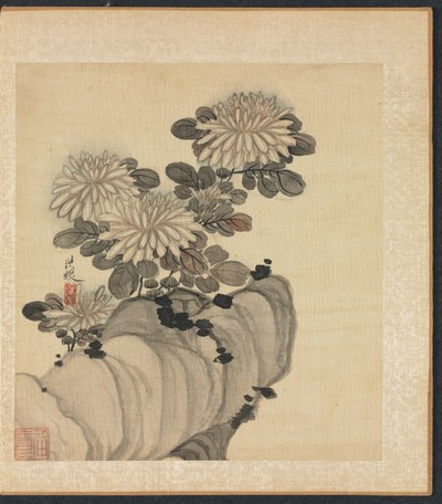 Pinturas após os antigos mestres: crisântemo e rocha de Chen Hongshou