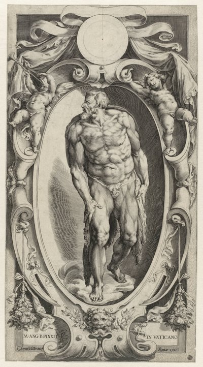 João Batista em uma cartela Figuras do Juízo Final na Capela Sistina (título da série) de Cherubino Alberti