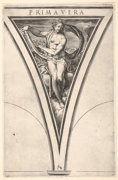 Primavera Primavera representada como uma mulher com cortina ondulante e grinaldas..., c. 1570-1615. de Cherubino Alberti