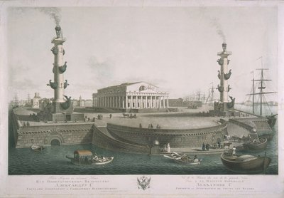 Vista para o espeto da ilha Vasilyevsky, década de 1810 de Chessky