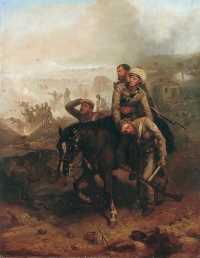 Tenente William George Cubitt (1835-1903) ganhando a Victoria Cross em Lucknow durante o motim indiano em 30 de junho de 1857, c.1860 de Chevalier Louis William Desanges