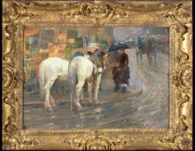 Paris Street Scene, c.1889 (óleo sobre caixa de cartão) de Childe Frederick Hassam