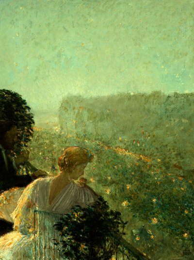 Noite de verão, Paris (óleo a bordo) de Childe Frederick Hassam