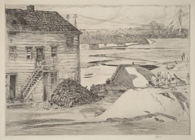 Maré baixa, ponte de Cos Cob de Childe Hassam