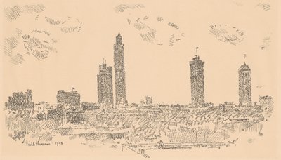 Horizonte de Nova York, edifícios escuros de Childe Hassam