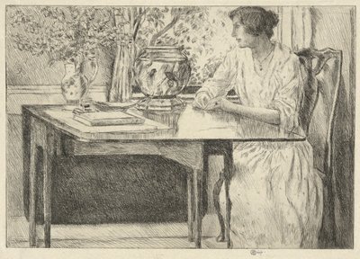 A Mesa Colonial (Holley House, Cos Cob) (recto); Paisagem com Celeiro (verso) de Childe Hassam