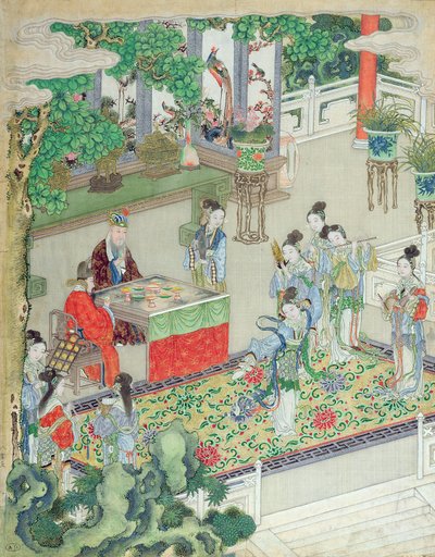 Um mandarim chinês sendo entretido (cor na seda) de Chinese School