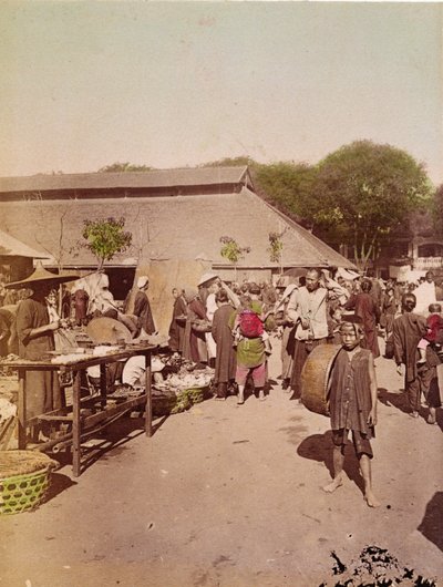Um mercado em Tonkin, c.1899-1900 (foto colorida) de Chinese School