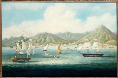Uma vista de Victoria, Hong Kong com navios britânicos e outros navios, c.1850 de Chinese School