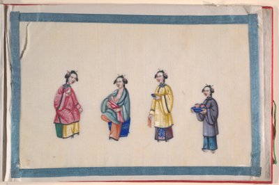 Álbum, finais do século XIX (álbum de doze folhas; tinta e cor sobre papel vegetal, encadernado em damasco vermelho) de Chinese School