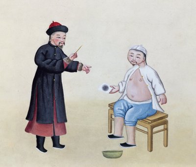 Um Acupunturista com seu paciente, c.1785 (wc no papel) de Chinese School