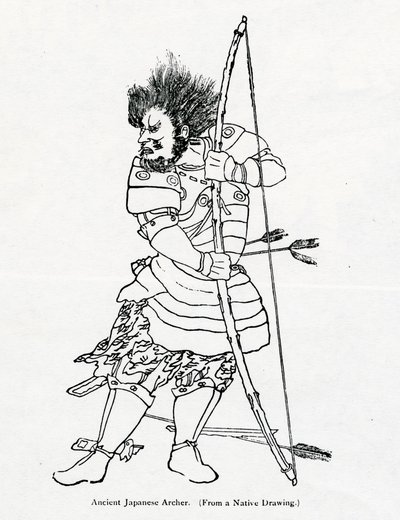 Um antigo arqueiro japonês, ilustração de "A viagem de Marco Polo" por Marco Polo e Rustichello da Pisa, traduzido por Henry Yule, publicado pela primeira vez em 1871 de Chinese School