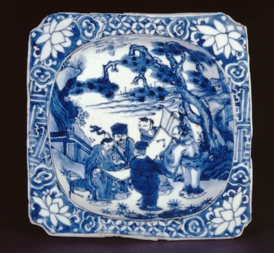 Prato quadrado kosometsuke azul e branco pintado com Shoulao e outros imortais, Tianqi, 1621-27 (porcelana) de Chinese School