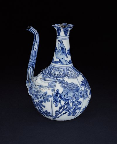 Jarro de romã kraak azul e branco pintado com pássaros e flores, Wanli, 1580-1600 (porcelana) de Chinese School