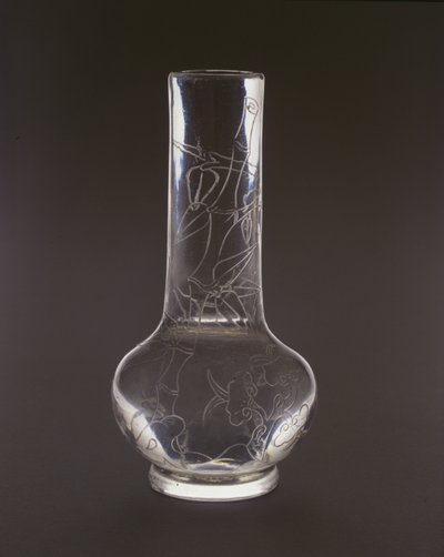 Frasco gravado com bambu, plantas e rochas do fungo lingzhi, marca e período de Qianlong, 1736-95 (vidro) de Chinese School