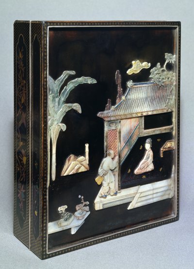 Caixa, século XVIII (laca com incrustações de pedra-sabão) de Chinese School