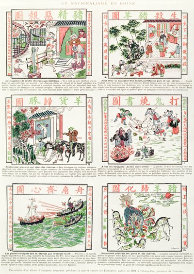 Imagens nacionalistas e anti-européias chinesas, de um fac-símile álbum de imagens populares pregando a guerra contra estrangeiros, 1891 de Chinese School