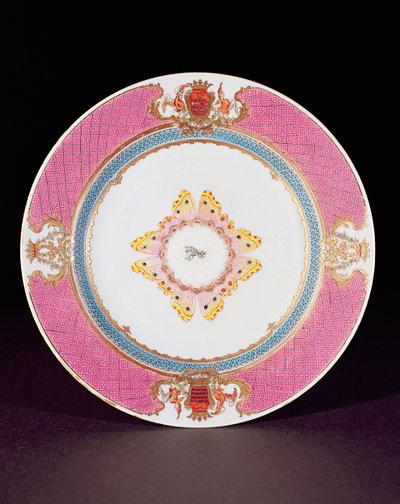 Prato de jantar pintado em esmaltes Famille Rose com os braços dos Grimaldi di Castro, período Yongzheng (1723-35) c.1735 (porcelana) de Chinese School