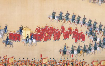 Revisão do imperador Qianlong sobre o grande desfile de tropas, corridas de mãos de Chinese School