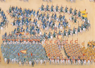 Revisão do imperador Qianlong sobre o grande desfile de tropas, corridas de mãos de Chinese School
