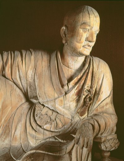 Figura de um lohan, dinastia de Yuan (1260-1368) (madeira) de Chinese School