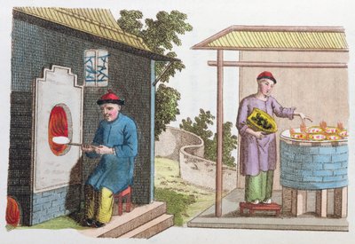 Despedimento de porcelana na China no final do século XVIII, de La Chine en Miniature, de JB Breton, Paris, editado por Nepveu, 1811 (gravura a cores) de Chinese School