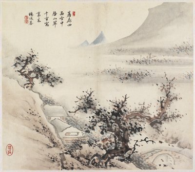 Paisagem (tinta e cores no papel) de Chinese School