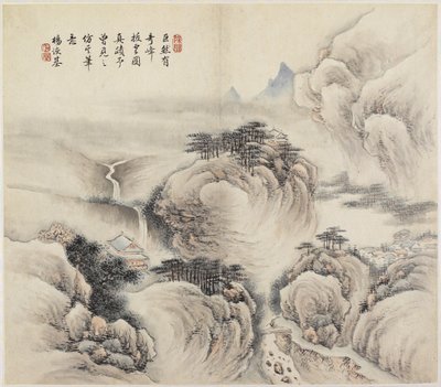 Paisagem (tinta e cores no papel) de Chinese School