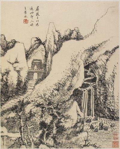 Paisagem (tinta no papel) de Chinese School