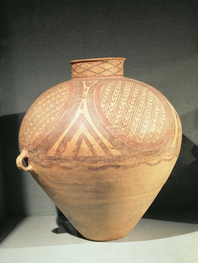 Jarra de pescoço estreito grande com pequenas alças, de Yung-Ching, Gansu, final do terceiro milênio aC (argila) de Chinese School