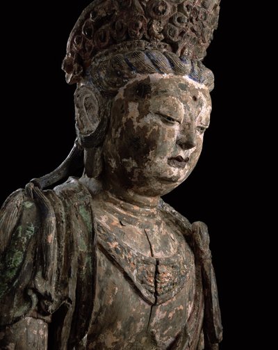 Grande bodhisattva sentado em meditação, dinastia Jin (1115-1234) (madeira e pigmento) (detalhe) (ver 206544) de Chinese School