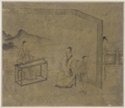 Ouvindo a cítara, dinastia Ming ou Qing de Chinese School