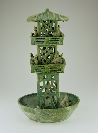 Modelo de uma torre de vigia, dinastia Han (206 aC-220 dC) (cerâmica vidrada) de Chinese School