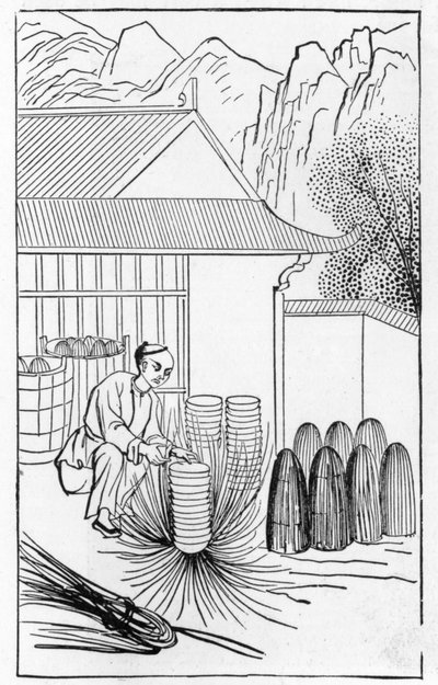 Embalagem china, a partir de uma série de ilustrações sobre a fabricação da china (ver 384116 e 384117 para toda a série) de Chinese School
