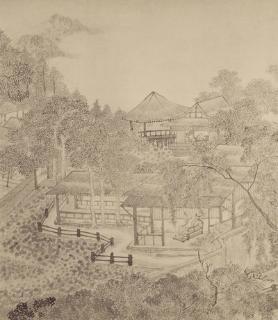 Passando o verão no Thatched Hall of the Inkwell (tinta no papel) de Chinese School
