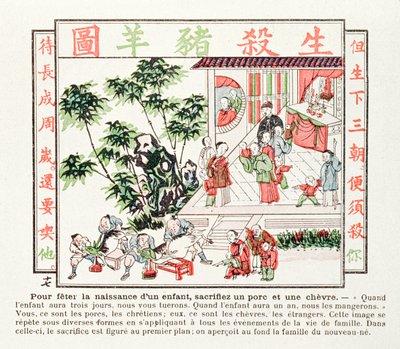 Sacrifício de um porco e uma cabra em comemoração ao nascimento de uma criança, 1891 de Chinese School