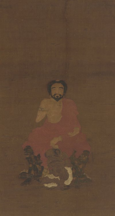 Sakyamuni Sentado Sobre Três Criaturas Demoníacas, possivelmente dinastia Yuan-primitiva Ming, do século 14 ao 15 de Chinese School