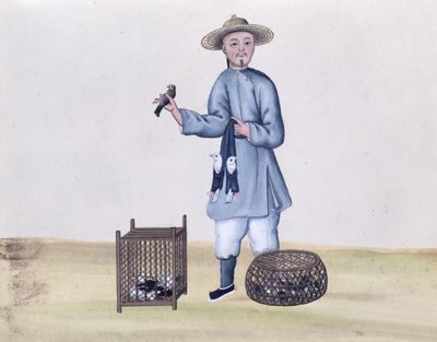 The Pigeon Seller, de um livro sobre as chamadas de rua de Pequim, c.1785 (wc e guache sobre papel) de Chinese School