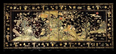 Tela de doze painéis com Phoenixes, final do século XVIII de Chinese School