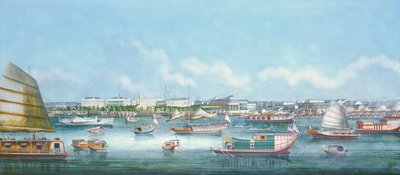 Vista da beira-mar em Canton, c.1855 de Chinese School