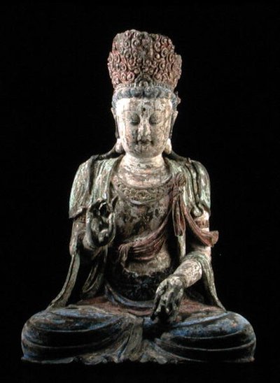 Grande bodhisattva sentado com as mãos levantadas, dinastia Jin (1115-1234) (madeira e pigmento) (ver 206547) de Chinese School Chinese School