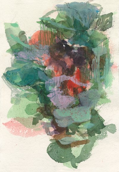Composição abstrata, Série formas orgânicas/plantas, 2021, aguarela, tinta, carvão e guache sobre papel aguarelado de Ching Fun Tso