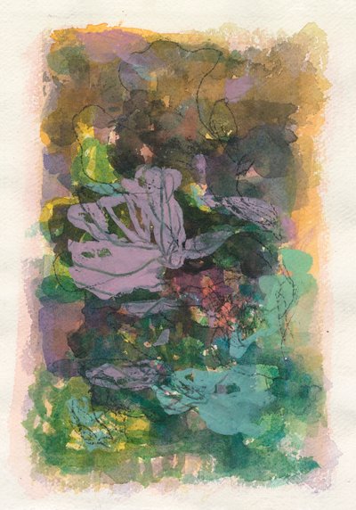 Composição abstrata, Série orgânica/plantas, 2021 (aguarela, guache e carvão sobre papel de aguarela) de Ching Fun Tso