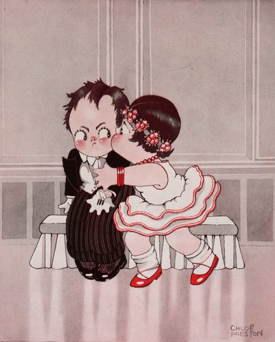 The constant nymph, The annoying kiss, desenho de Chloe Preston (1887-1969) extraído de The Tatler, n.º 1370, 28 de setembro de Chloe Preston