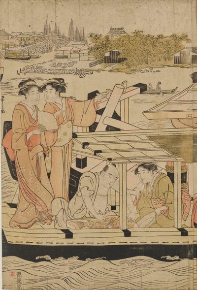A refrescar-se em barcos junto à ponte Ōhashi de Chobunsai Eishi